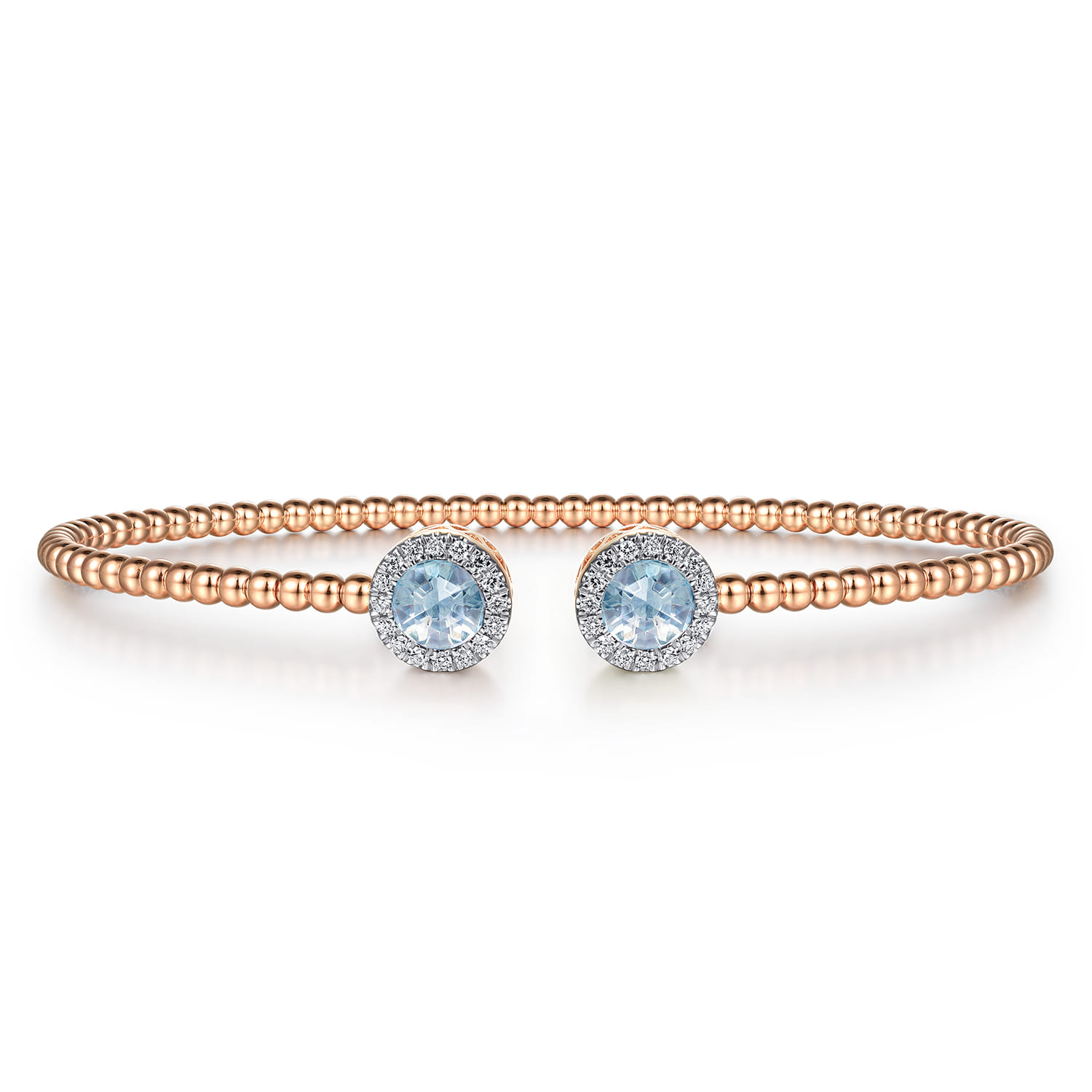 14K Rose Gold Round Sky Blue Topaz and Diamond Halo Bujukan Bangle - 0.16 ct - Shot 1