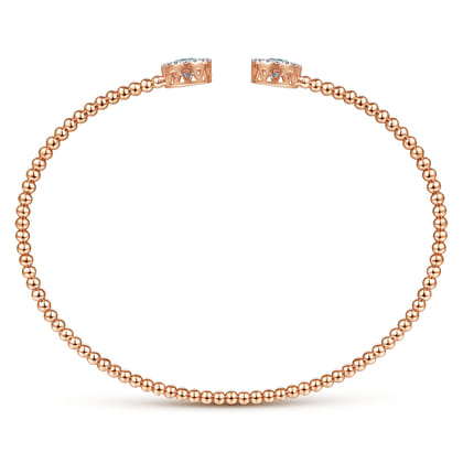 14K Rose Gold Round Sky Blue Topaz and Diamond Halo Bujukan Bangle