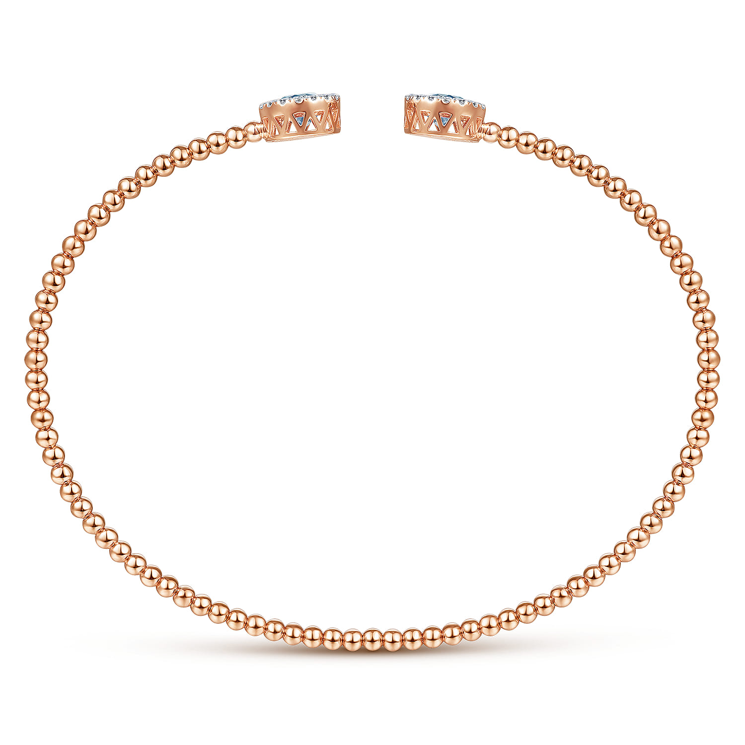 14K Rose Gold Round Sky Blue Topaz and Diamond Halo Bujukan Bangle - 0.16 ct - Shot 3