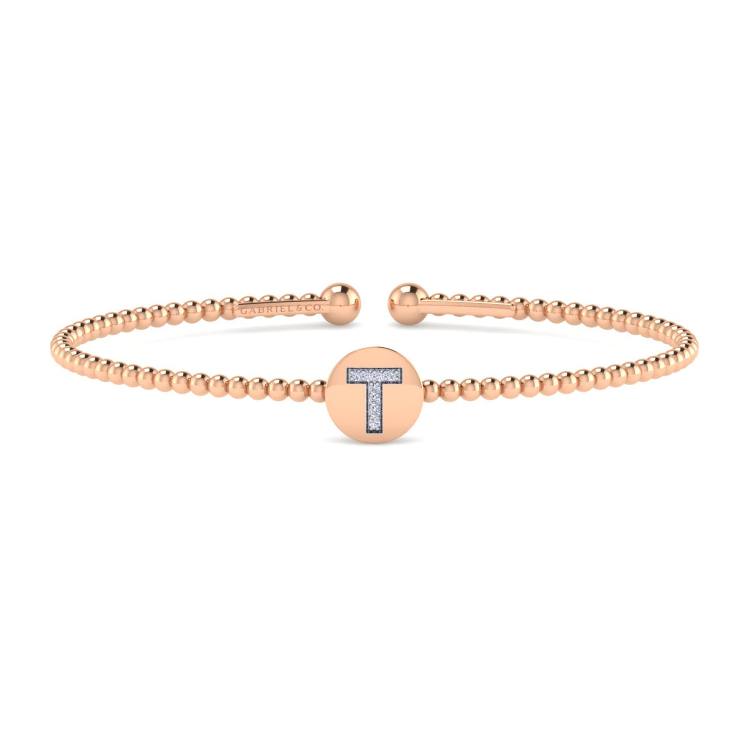14K Rose Gold Round T Initial Diamond Bujukan Cuff Bracelet - 0.03 ct - Shot 1
