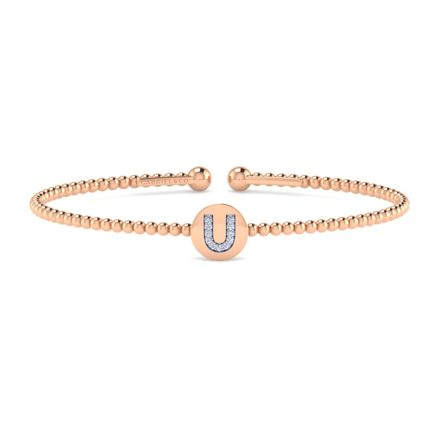 14K Rose Gold Round U Initial Diamond Bujukan Cuff Bracelet - 0.04 ct - Shot 1