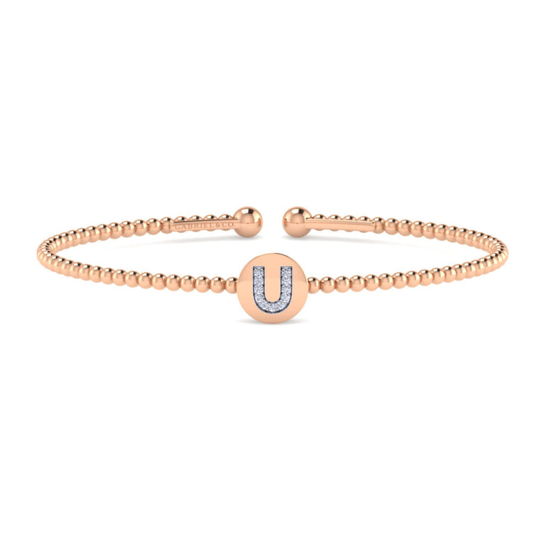 14K Rose Gold Round U Initial Diamond Bujukan Cuff Bracelet - 0.04 ct - Shot 1