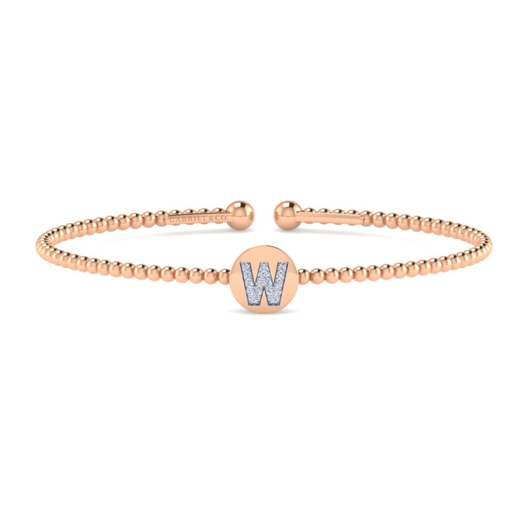 14K Rose Gold Round W Initial Diamond Bujukan Cuff Bracelet - 0.06 ct - Shot 1
