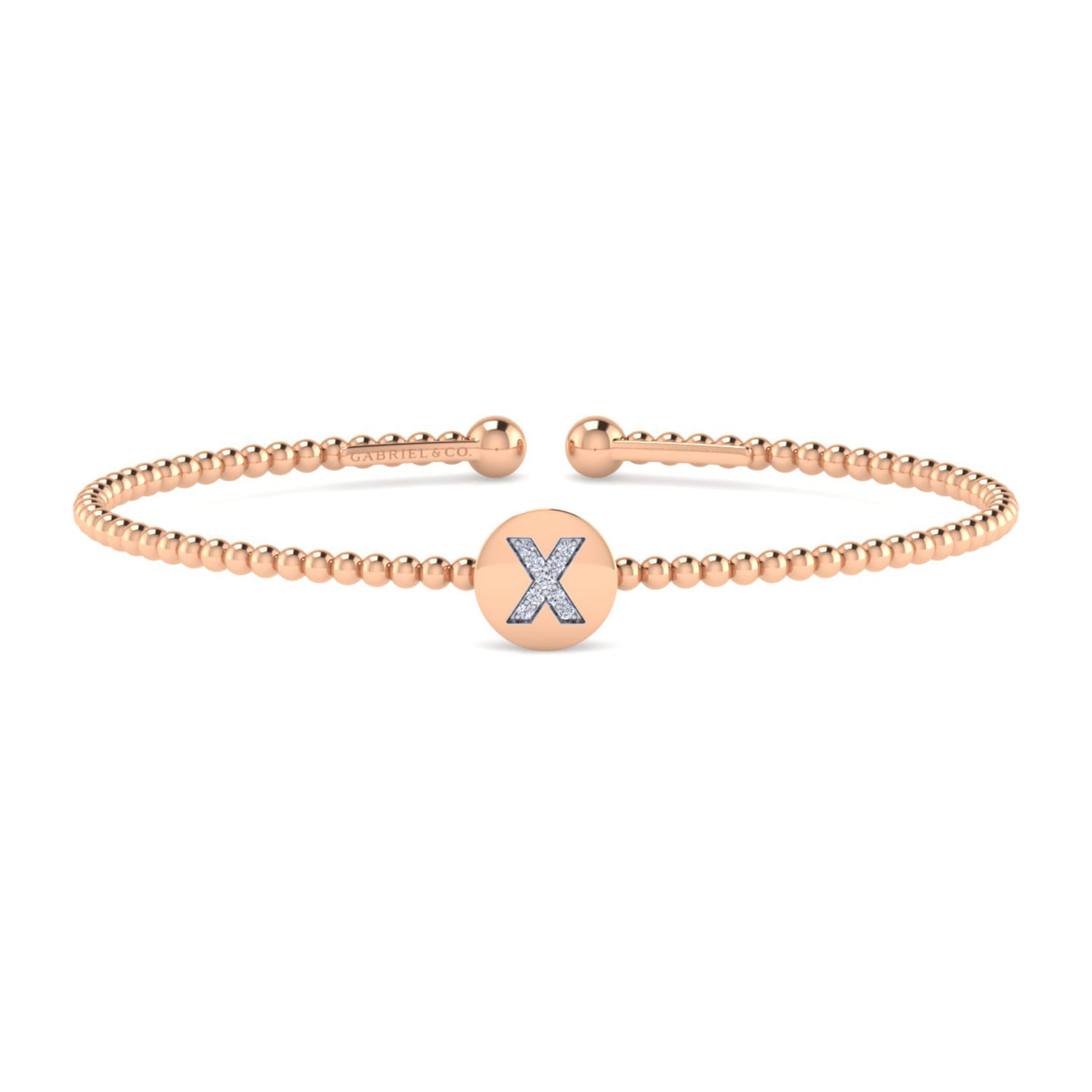 14K Rose Gold Round X Initial Diamond Bujukan Cuff Bracelet - 0.04 ct - Shot 1