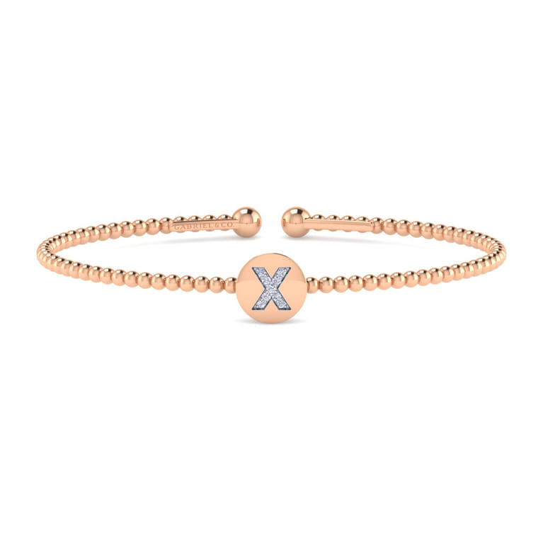 14K Rose Gold Round X Initial Diamond Bujukan Cuff Bracelet - 0.04 ct - Shot 1