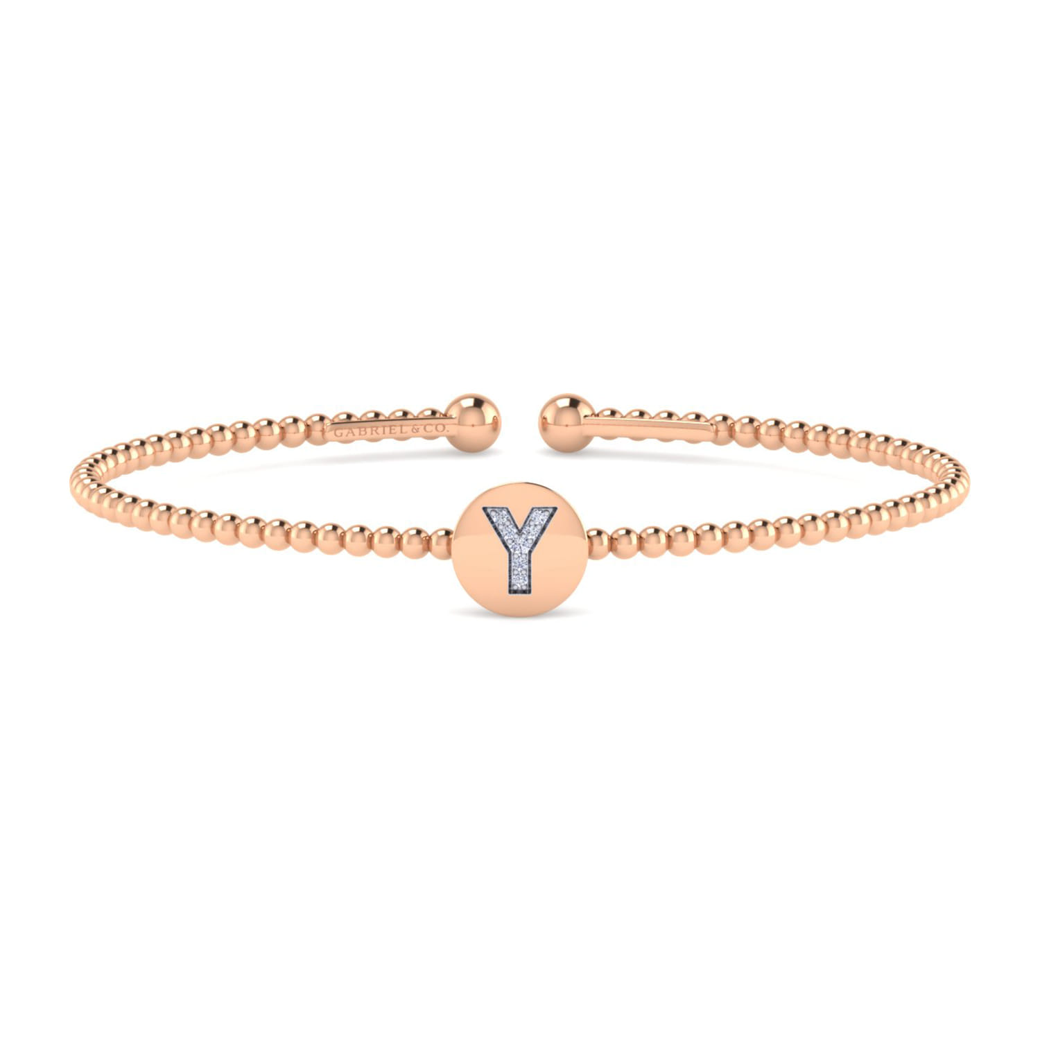 14K Rose Gold Round Y Initial Diamond Bujukan Cuff Bracelet - 0.03 ct - Shot 1