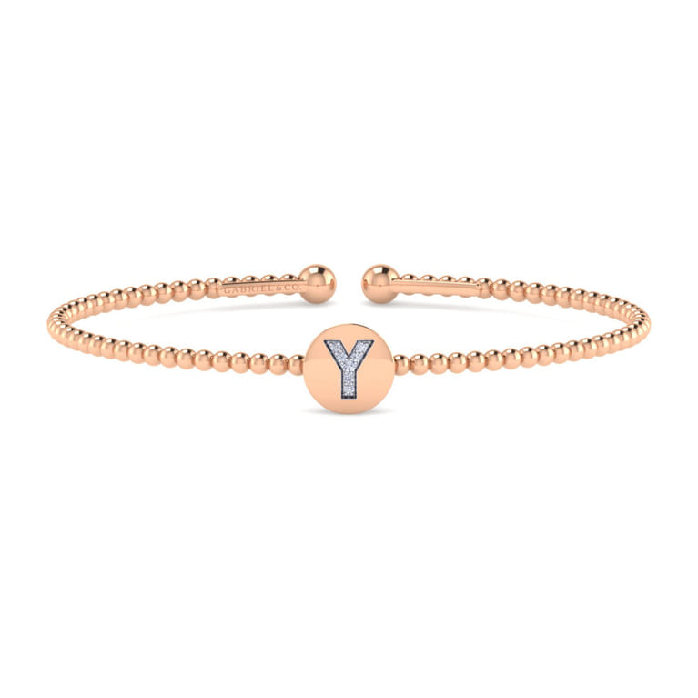 14K Rose Gold Round Y Initial Diamond Bujukan Cuff Bracelet - 0.03 ct - Shot 1