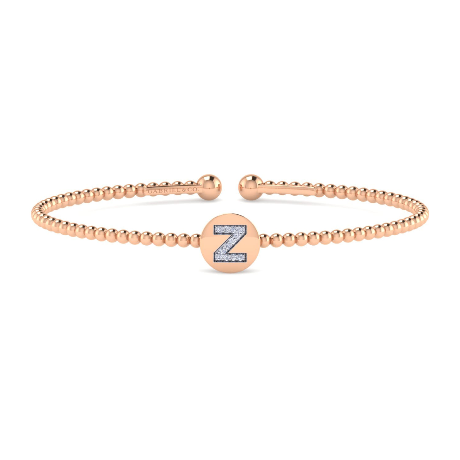 14K Rose Gold Round Z Initial Diamond Bujukan Cuff Bracelet - 0.05 ct - Shot 1