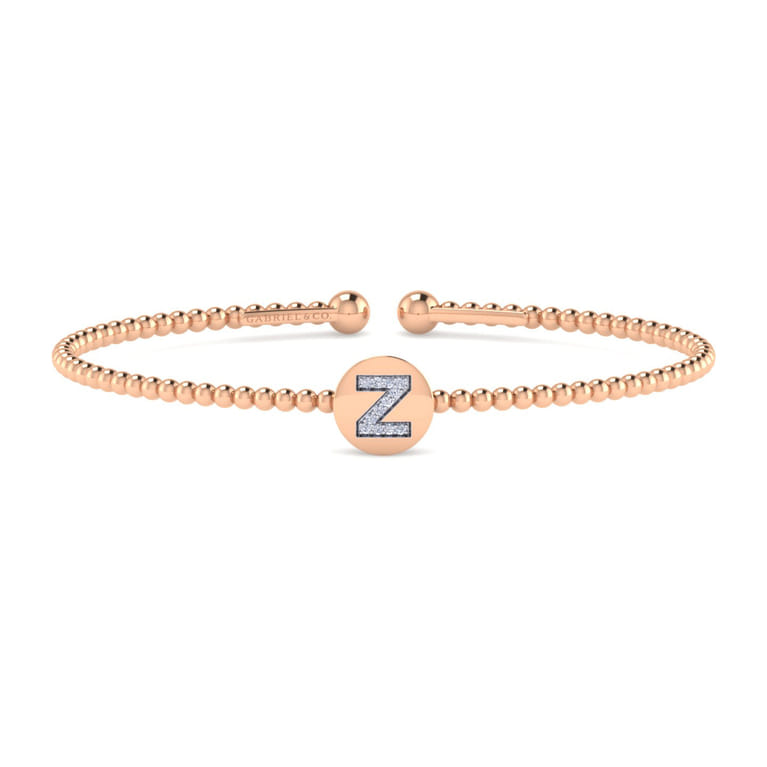 14K Rose Gold Round Z Initial Diamond Bujukan Cuff Bracelet - 0.05 ct - Shot 1