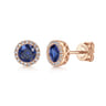 14K Rose Gold SA - Blue Sapphire Halo Stud Earrings - 0.1 ct