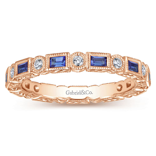 14K Rose Gold Sapphire Baguette and Diamond Round Eternity Ring - Shot 4