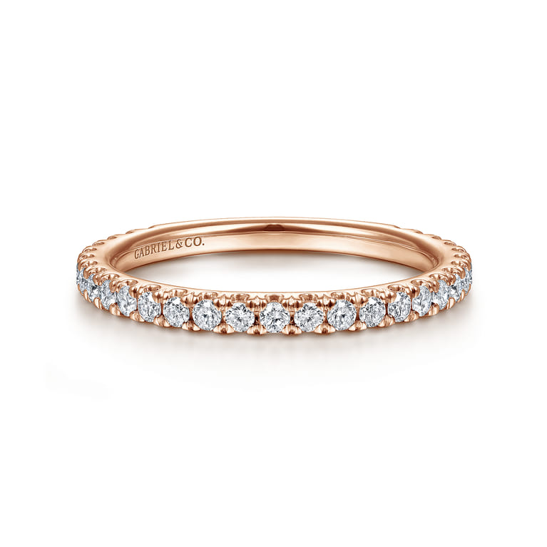 14K Rose Gold Scalloped Diamond Stackable Ring - 0.4 ct - Shot 1