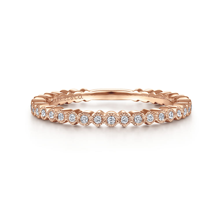 14K Rose Gold Scalloped Stackable Diamond Band Ring - 0.1 ct - Shot 1