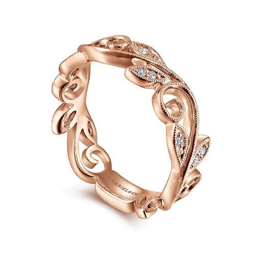 14K Rose Gold Scrolling Floral Diamond Stackable Ring - 0.09 ct - Shot 3