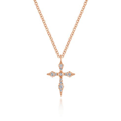 14K Rose Gold Sculpted Diamond Cross Pendant Necklace