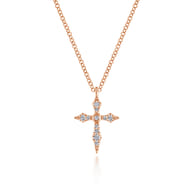 14K Rose Gold Sculpted Diamond Cross Pendant Necklace