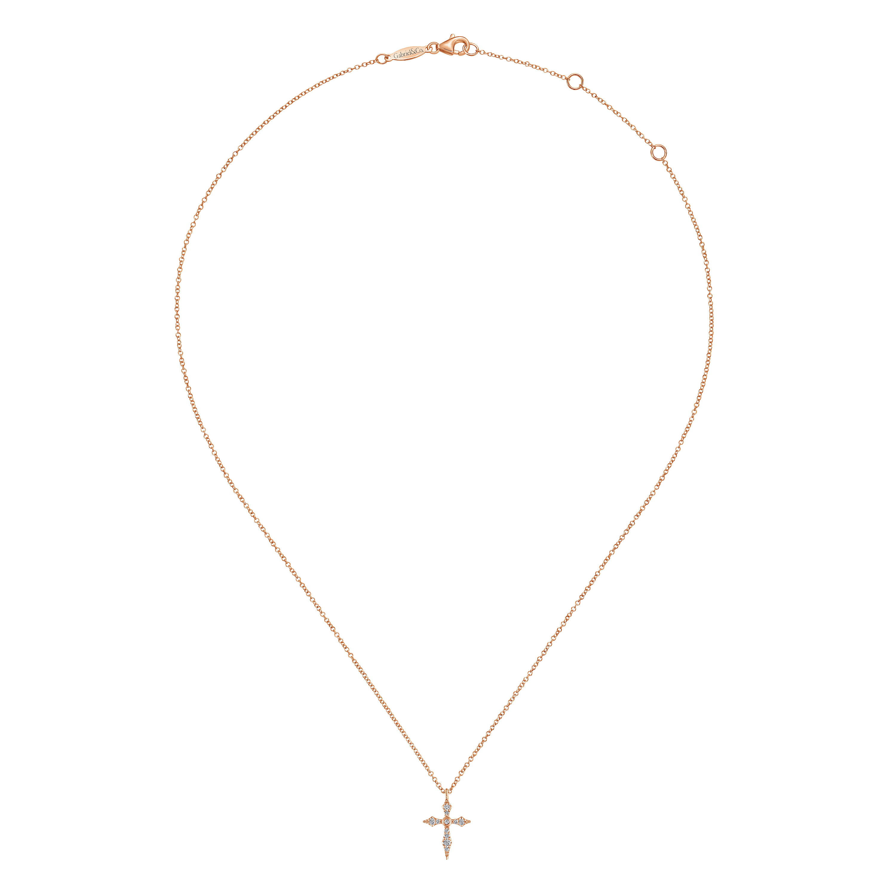 14K Rose Gold Sculpted Diamond Cross Pendant Necklace - 0.09 ct - Shot 2