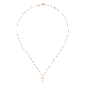 14K Rose Gold Sculpted Diamond Cross Pendant Necklace
