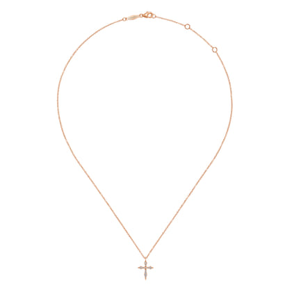 14K Rose Gold Sculpted Diamond Cross Pendant Necklace
