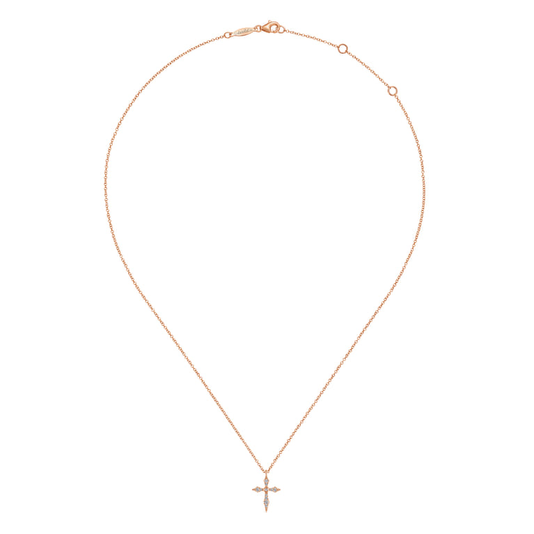 14K Rose Gold Sculpted Diamond Cross Pendant Necklace - 0.09 ct - Shot 2