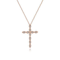 14K Rose Gold Segmented Diamond Cross Necklace