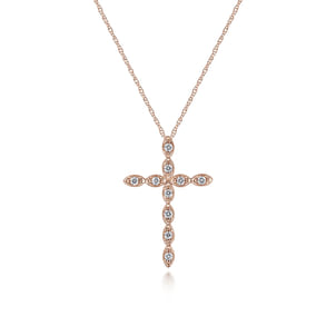14K Rose Gold Segmented Diamond Cross Necklace