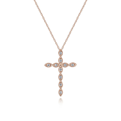 14K Rose Gold Segmented Diamond Cross Necklace