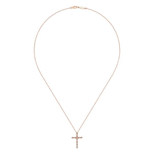 14K Rose Gold Segmented Diamond Cross Necklace