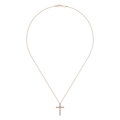 14K Rose Gold Segmented Diamond Cross Necklace
