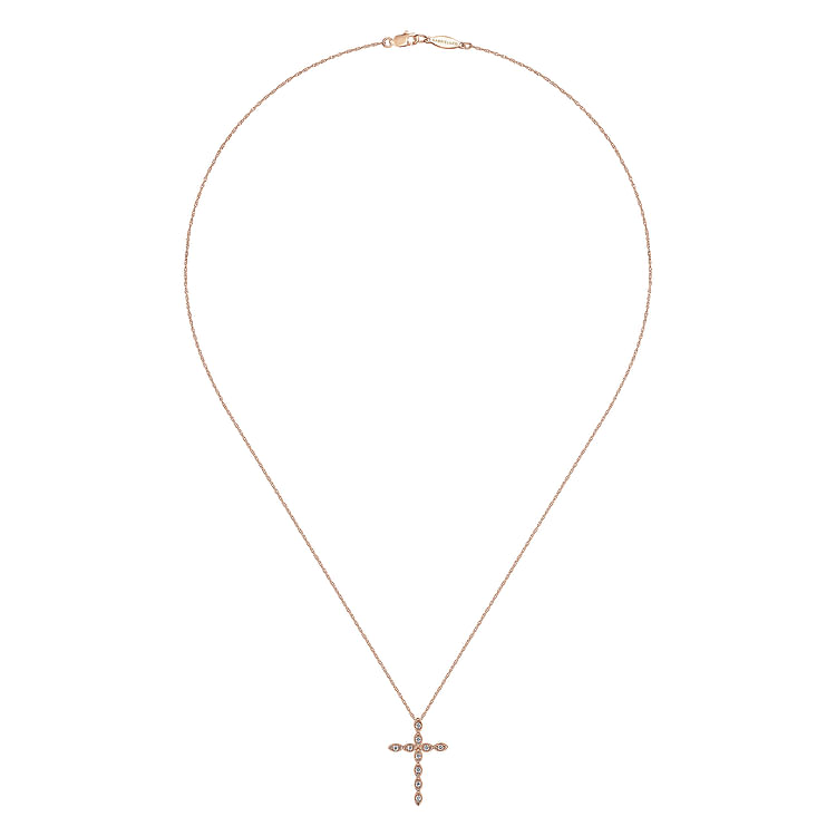 14K Rose Gold Segmented Diamond Cross Necklace