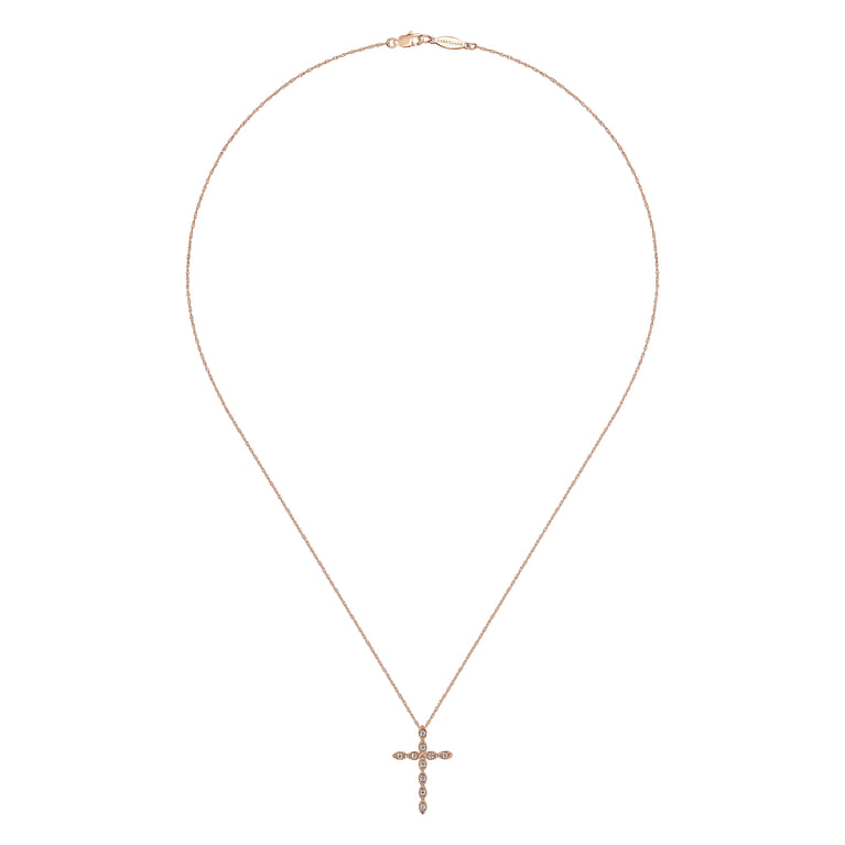 14K Rose Gold Segmented Diamond Cross Necklace - 0.15 ct - Shot 2