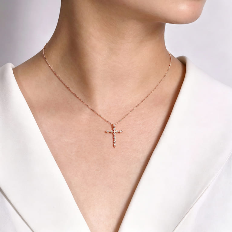 14K Rose Gold Segmented Diamond Cross Necklace - 0.15 ct - Shot 3
