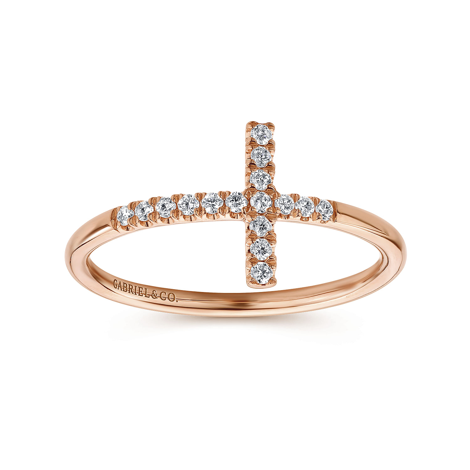 14K Rose Gold Sideways Cross Diamond Ring - 0.11 ct - Shot 4