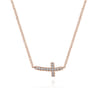 14K Rose Gold Sideways Curved Diamond Cross Necklace - 0.07 ct