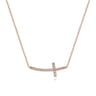 14K Rose Gold Sideways Curved Diamond Cross Necklace - 0.17 ct
