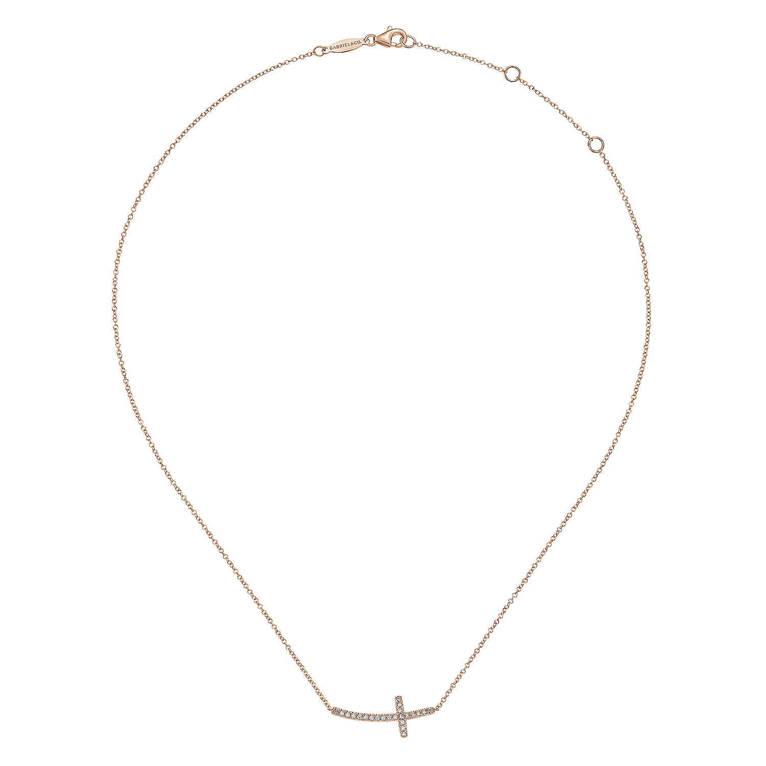 14K Rose Gold Sideways Curved Diamond Cross Necklace - 0.17 ct - Shot 2