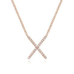 14K Rose Gold Split Chain Diamond X Necklace