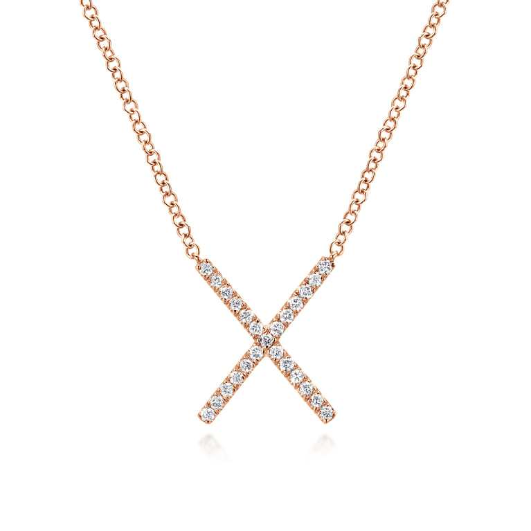 14K Rose Gold Split Chain Diamond X Necklace - 0.13 ct - Shot 1