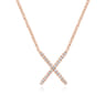 14K Rose Gold Split Chain Diamond X Necklace - 0.13 ct