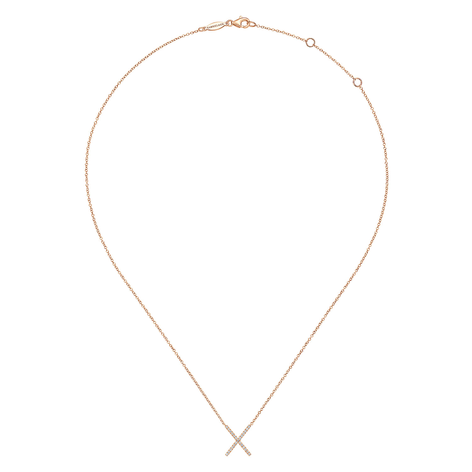 14K Rose Gold Split Chain Diamond X Necklace - 0.13 ct - Shot 2