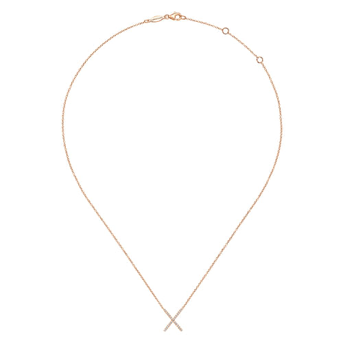 14K Rose Gold Split Chain Diamond X Necklace - 0.13 ct - Shot 2