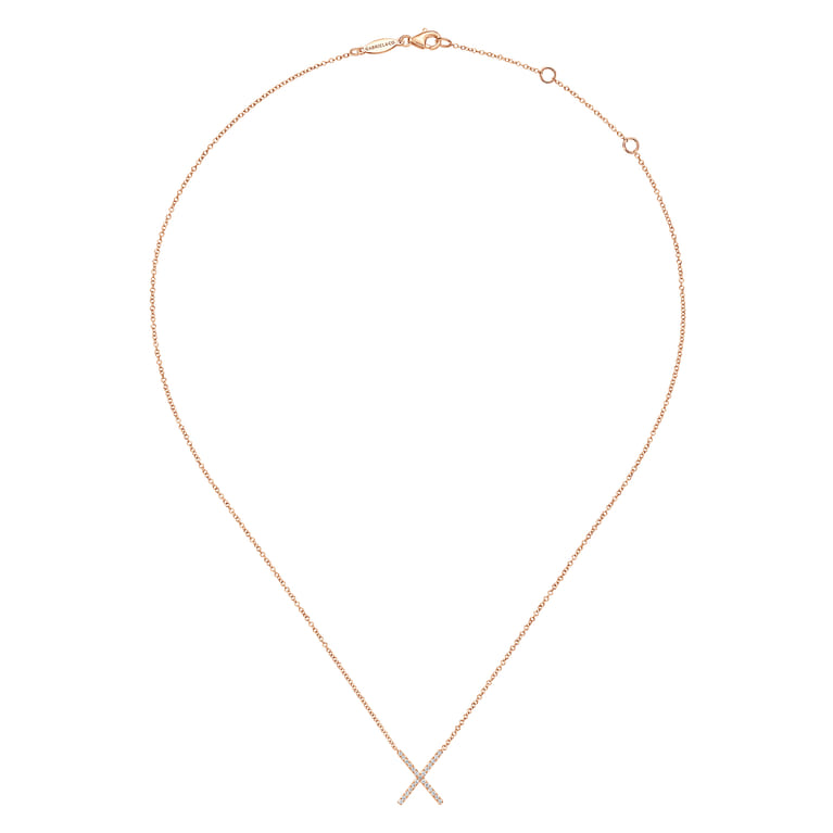 14K Rose Gold Split Chain Diamond X Necklace - 0.13 ct - Shot 2