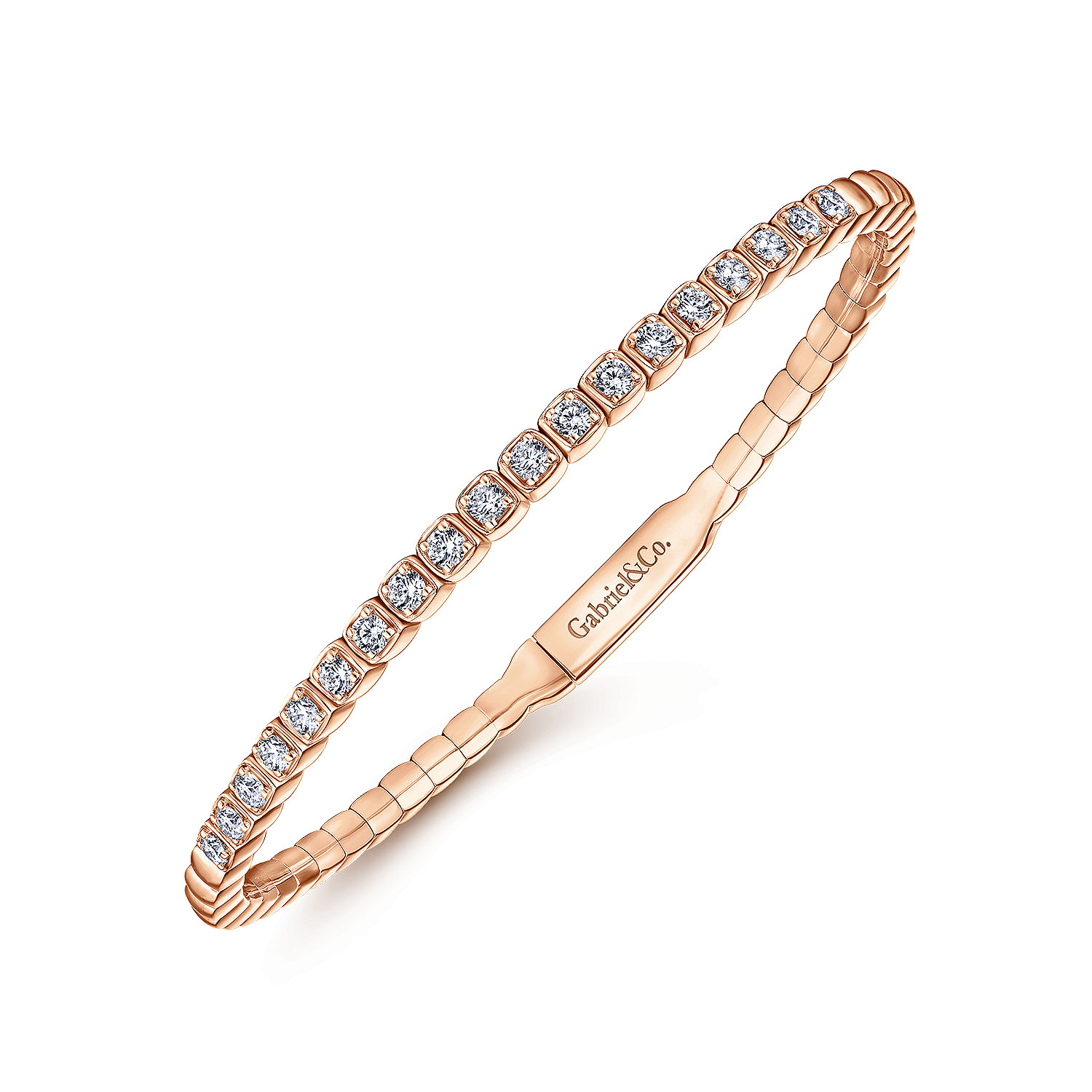 14K Rose Gold Square Set Diamond Bangle - 0.65 ct - Shot 2