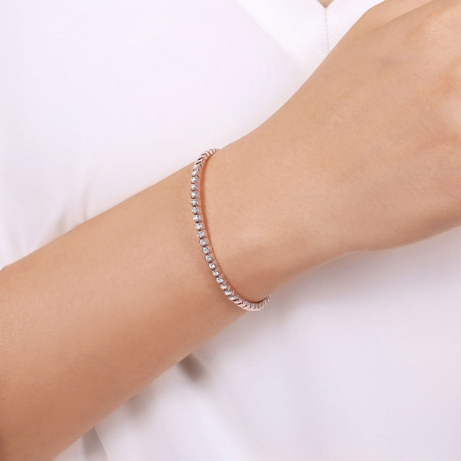 14K Rose Gold Square Set Diamond Bangle - 0.65 ct - Shot 4