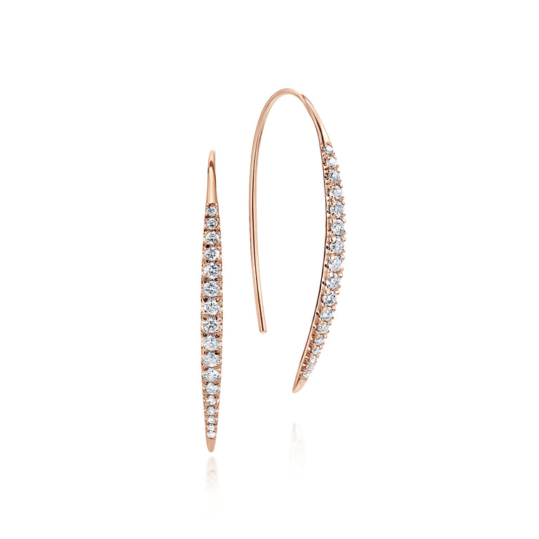 14K Rose Gold Tapered Diamond Fish Wire Drop Earrings - 0.45 ct - Shot 1