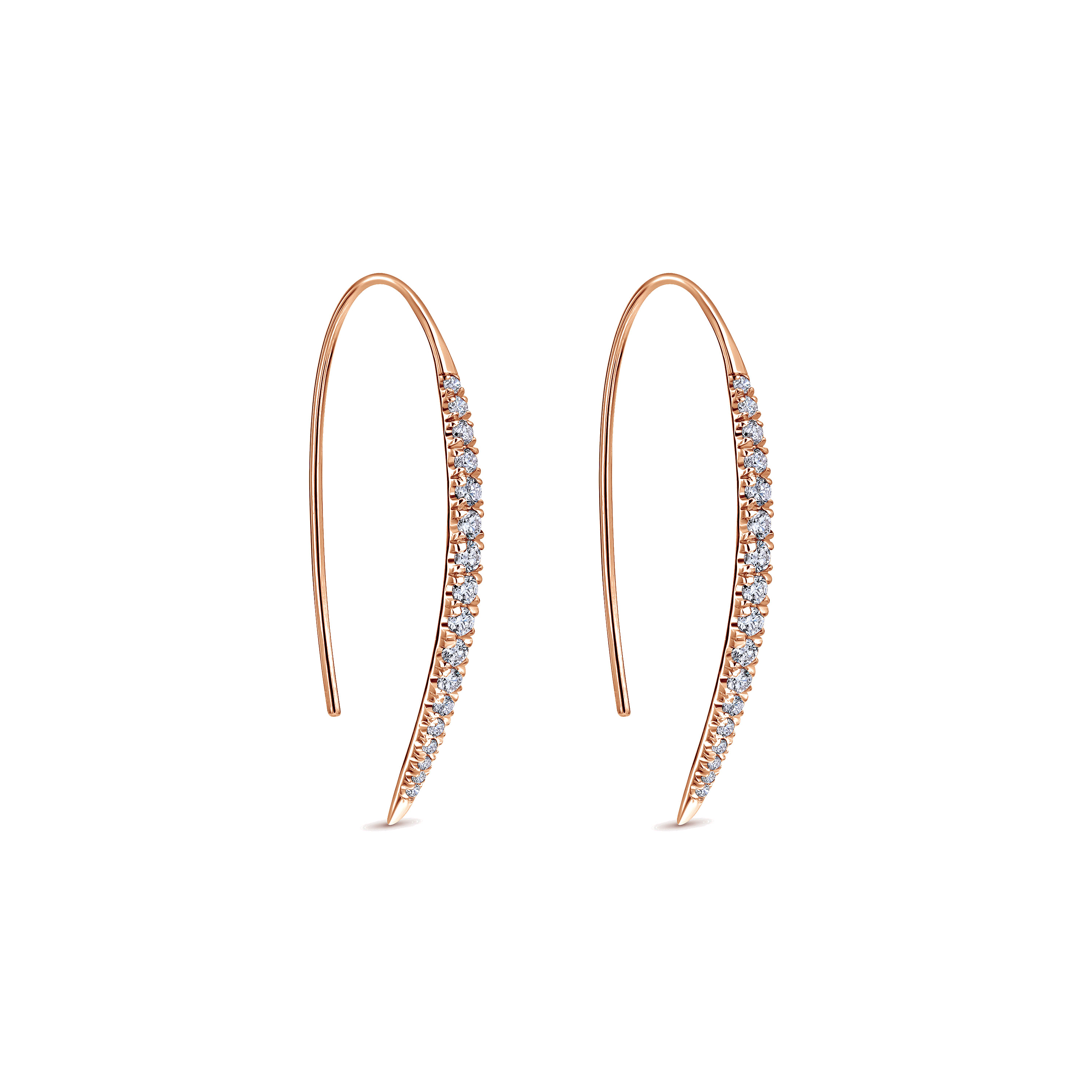 14K Rose Gold Tapered Diamond Fish Wire Drop Earrings - 0.45 ct - Shot 2