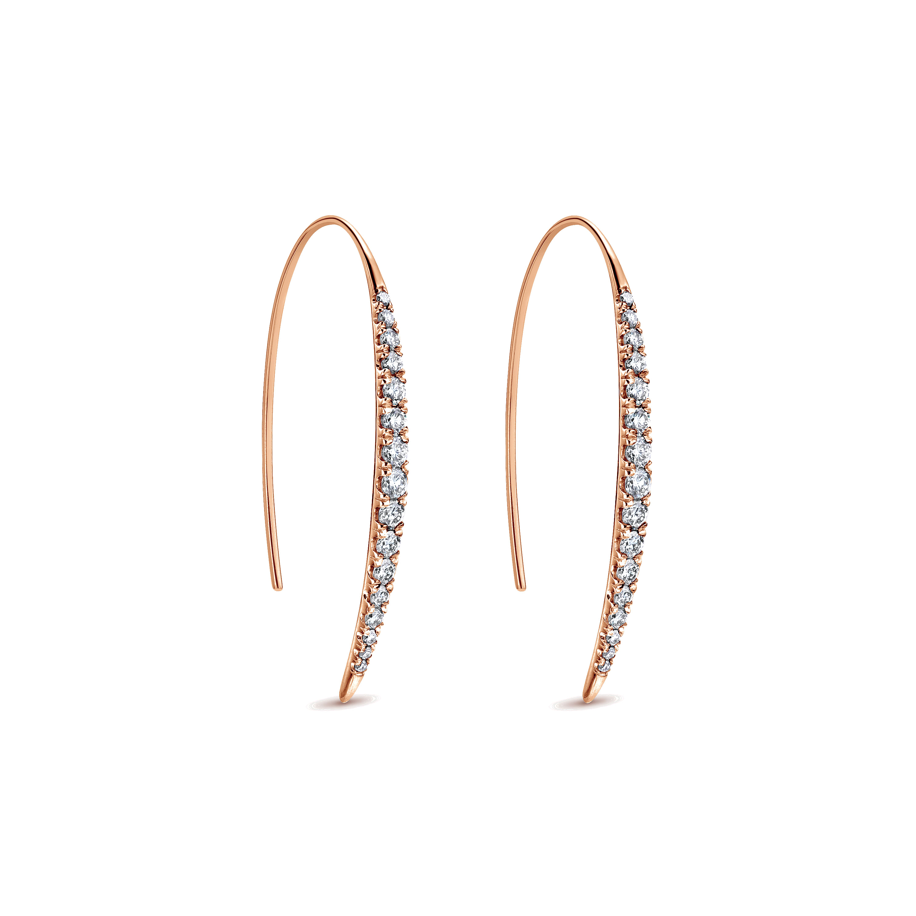 14K Rose Gold Tapered Diamond Fish Wire Drop Earrings - 0.6 ct - Shot 2