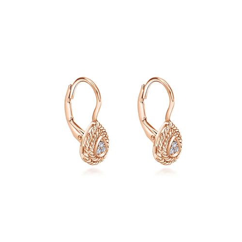 14K Rose Gold Teardrop Diamond Drop Earrings with Twisted Rope Frames - 0.06 ct - Shot 2