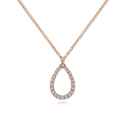 14K Rose Gold Teardrop Diamond Pendant Necklace