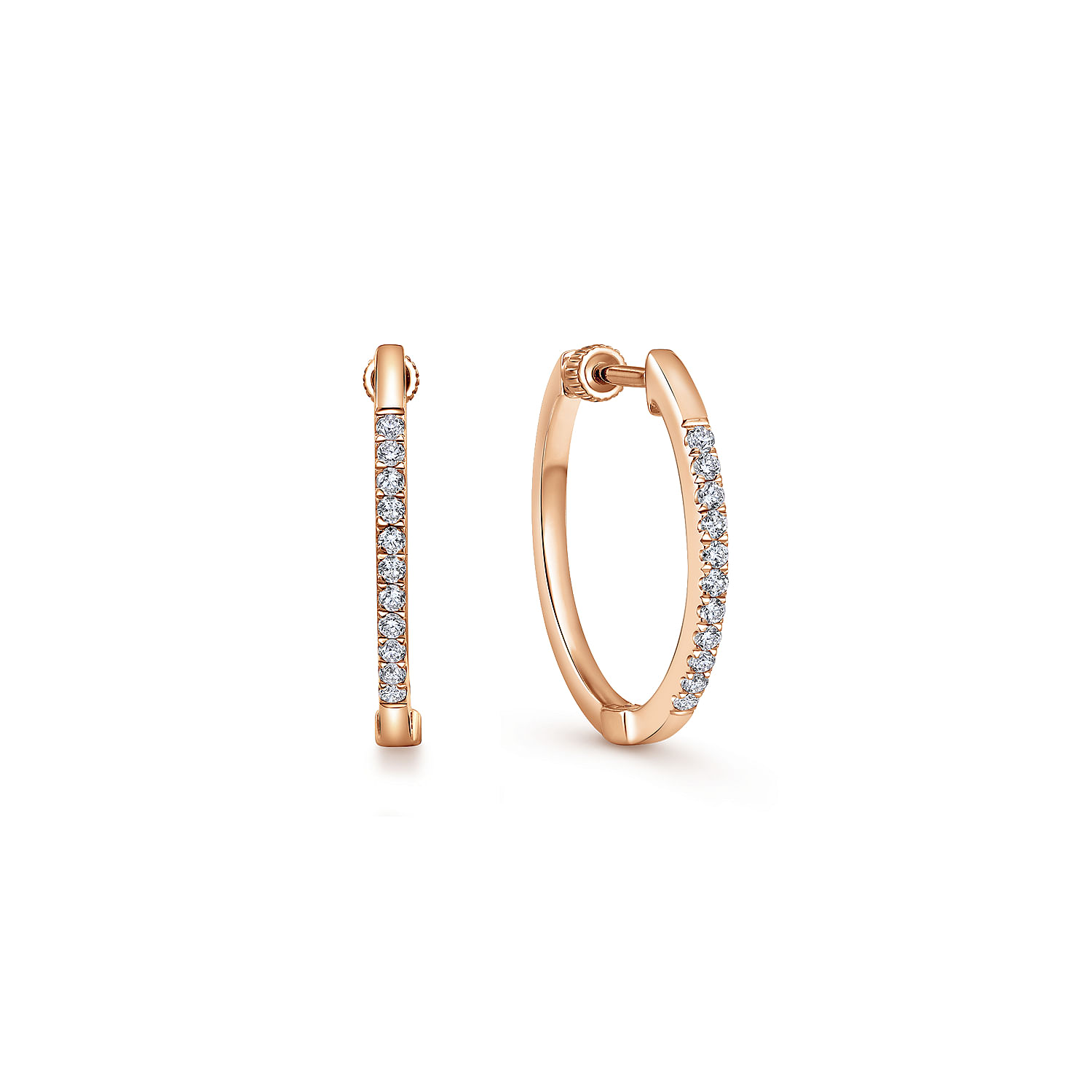 14K Rose Gold Tiger Claw Set Diamond 15mm Round Huggie Earrings
